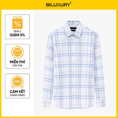 Áo Sơ Mi Trắng Nam Dài Tay 9SMDC575TRK Biluxury Thiết Kế Hoạ Tiết Caro Kháng Khuẩn Bền Màu