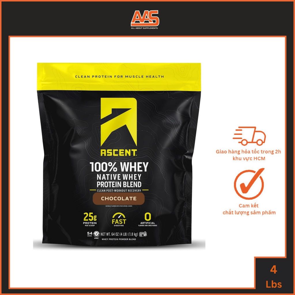 Bột protein Ascent 100% Whey - 4lbs (1.8kg - 57 lần dùng)