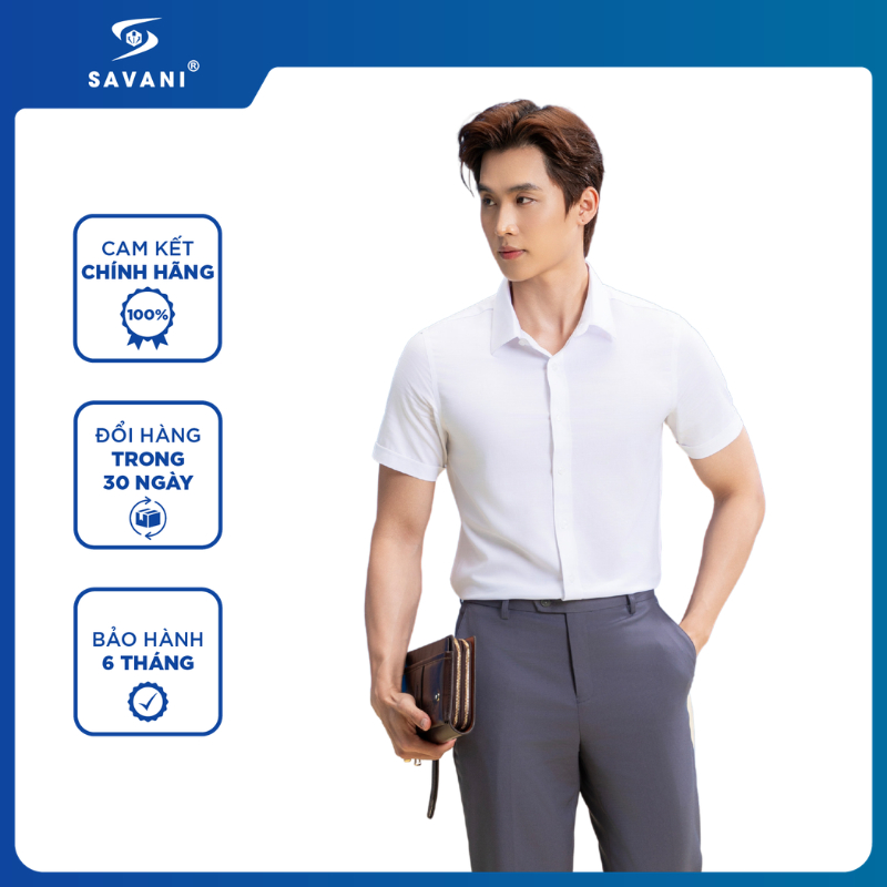 Áo Sơ Mi Nam Ngắn Tay SAVANI Dáng SlimFit, Tôn Dáng, Chất Vải Mềm Mịn, Thấm Hút Mồ Hôi MSSA020S6