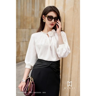 Áo Sơ Mi Cách Điệu Nữ MY WAY Tay Bông Dài Đính Hoa Sang Trọng 9MA03349B