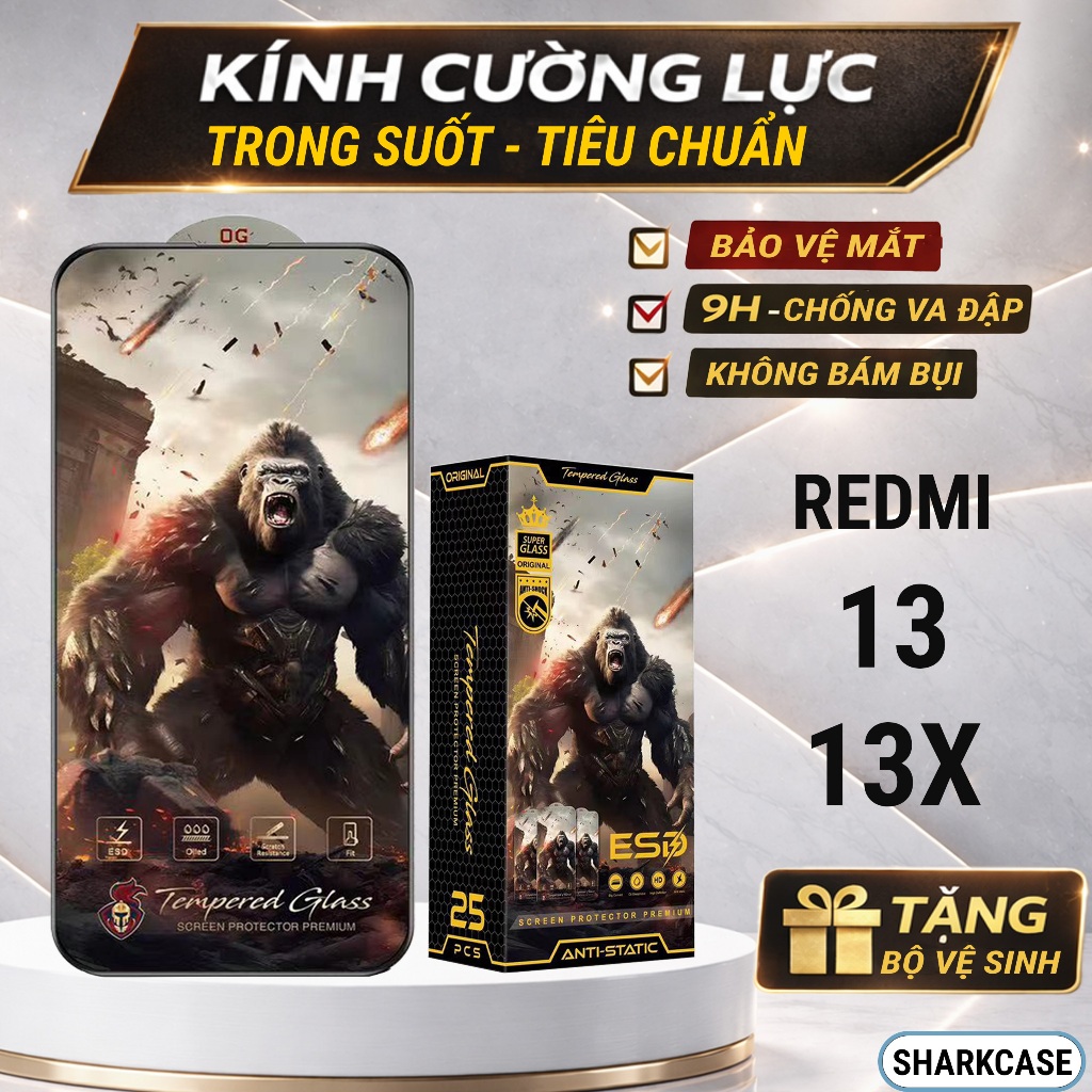 Kính cường lực Redmi 13, 13X cao cấp full màn trong suốt bảo vệ màn hình dt sharkcase