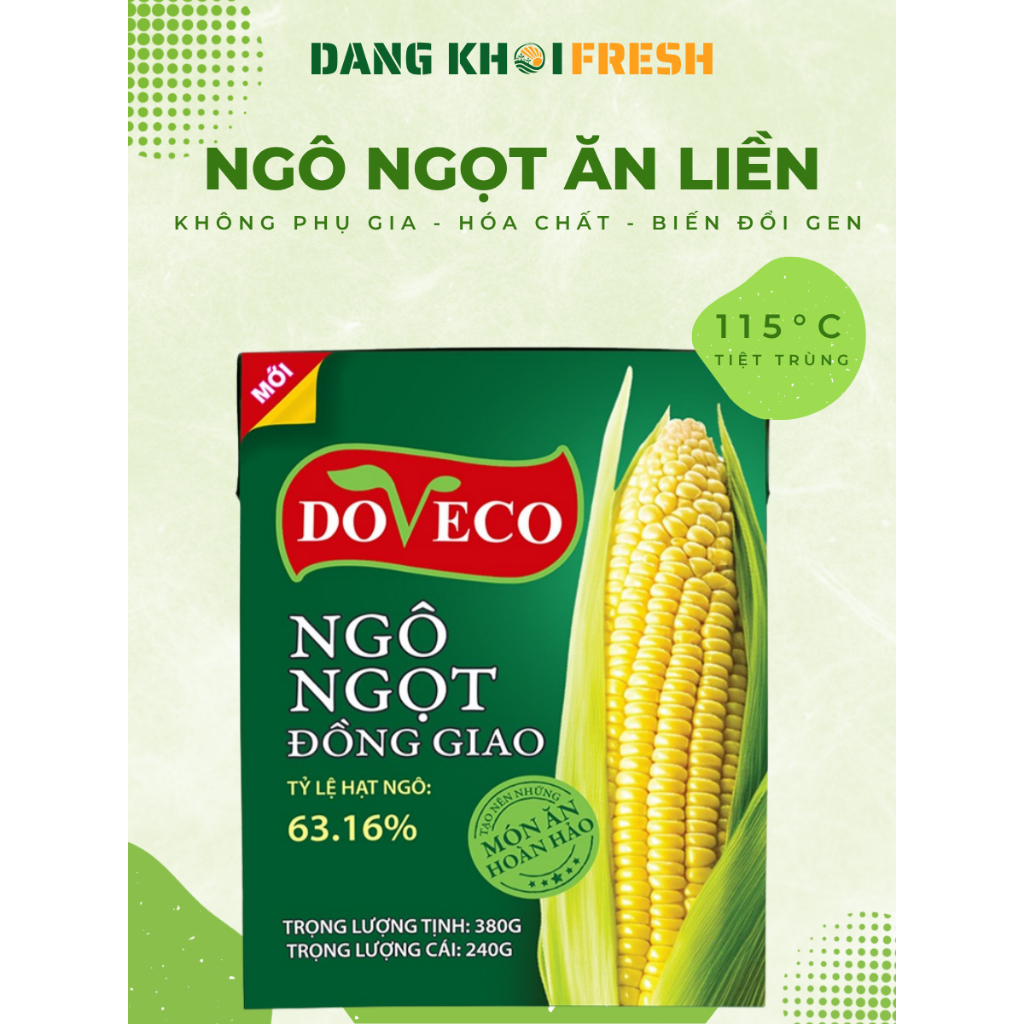 COMBO 5 Hộp Ngô Ngọt Nguyên Hạt Ăn Liền DOVECO 380g Bắp Snack Đóng Hộp Ăn Vặt Hạt Dinh Dưỡng