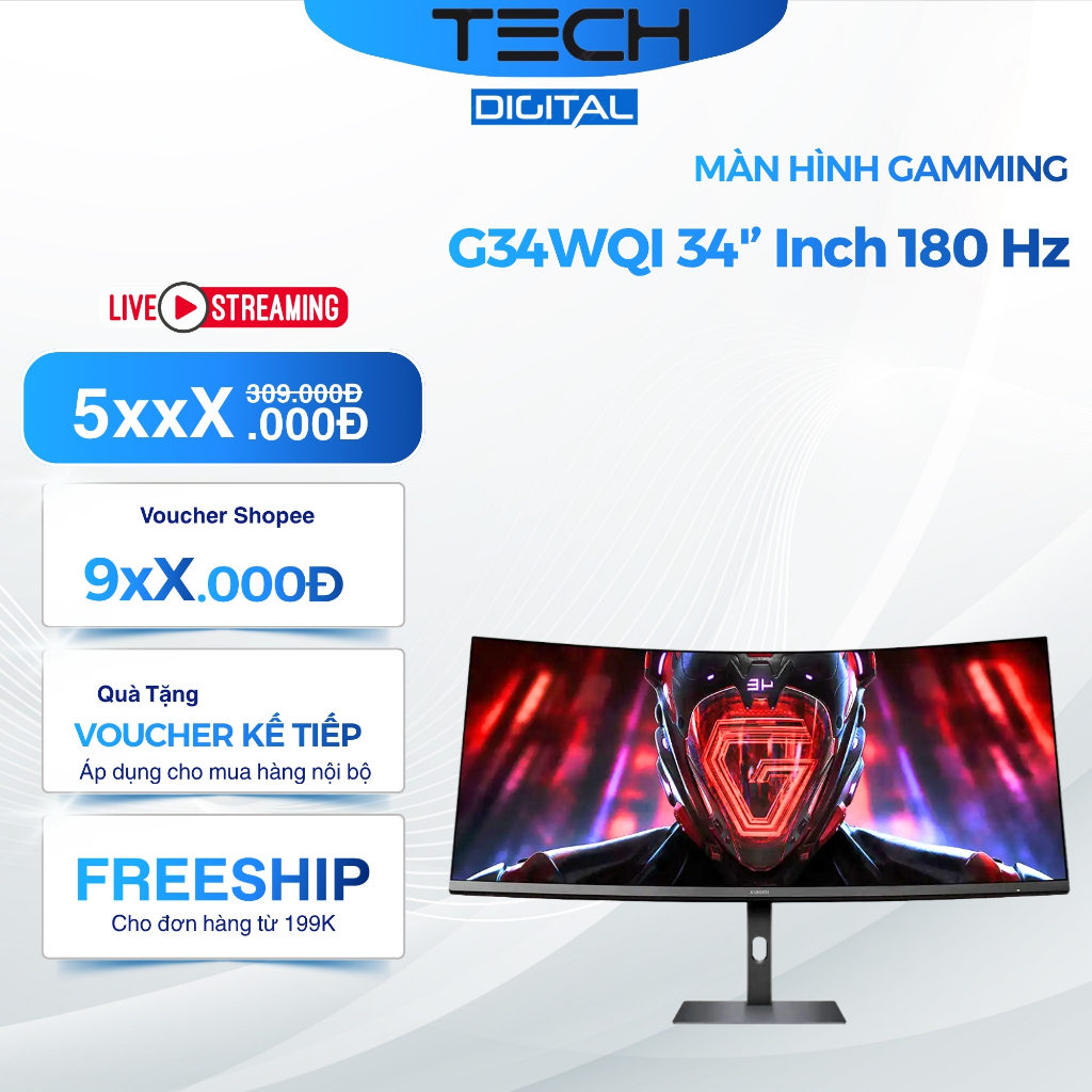 Màn Hình Xiaomi Curved Gaming Monitor G34WQi 34 Inch 180 Hz/400 Unit Tấm Nền VA, Hỗ Trợ Gắn ARM New