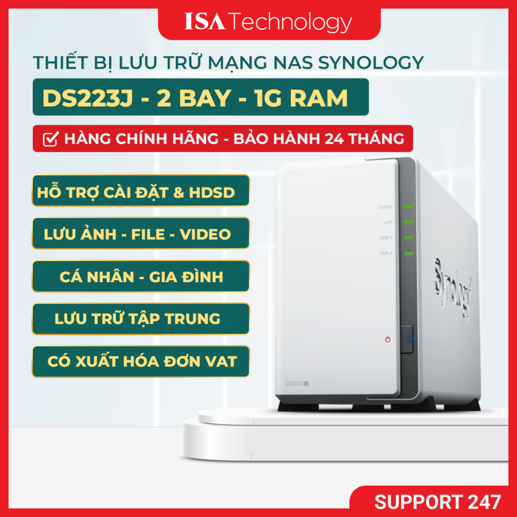 NAS Synology DS223J - Thiết bị lưu trữ mạng 2 bay ổ cứng chính hãng cho cá nhân và gia đình