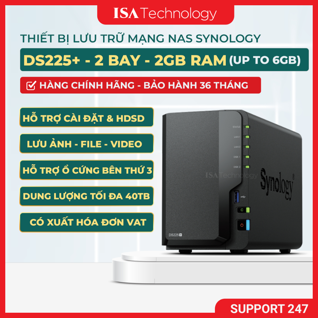 Nas Synology DS225+ thiết bị lưu trữ mạng 2 bay ổ cứng dành cho cá nhân và doanh nghiệp nhỏ năm 2025