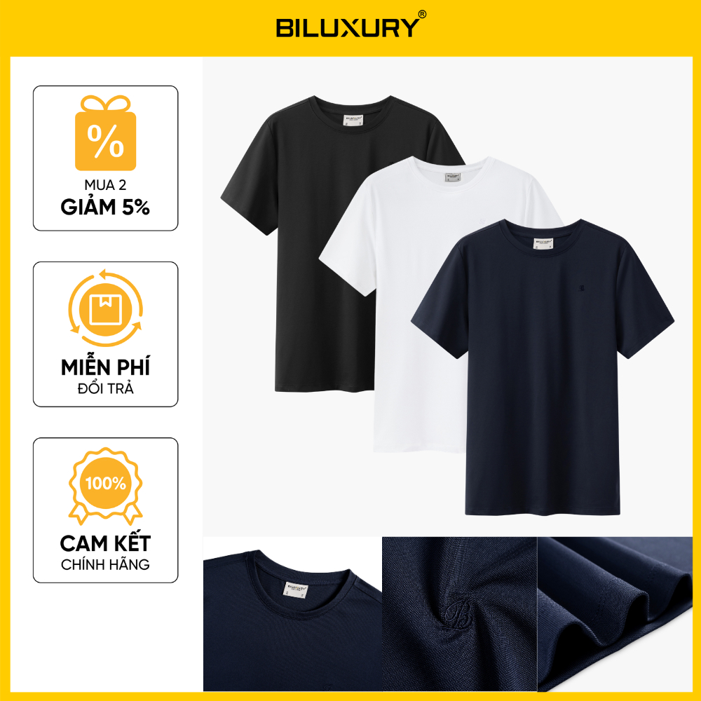 [NEW 2026] Áo Phông Nam 1APKB621 Biluxury Thời Trang Nam Áo Thun Trơn Cotton Co Giãn 4 Chiều Thoáng 