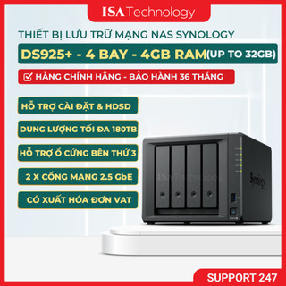NAS Synology DS925+ Thiết bị lưu trữ mạng 4 bay ổ cứng chính hãng cho doanh nghiệp vừa và nhỏ 2025