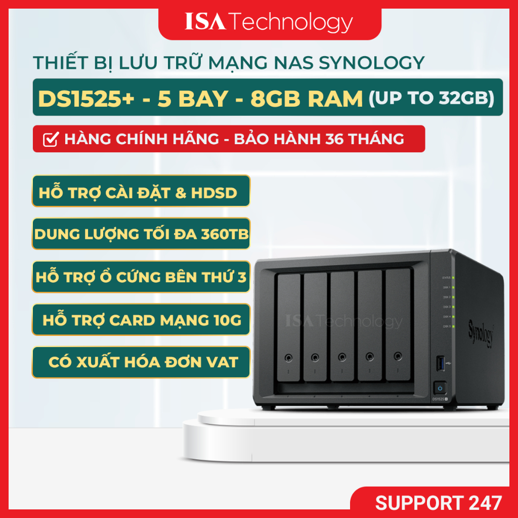 NAS Synology DS1525+ - Thiết bị lưu trữ 5 bay ổ cứng chính hãng cho doanh nghiệp vừa và nhỏ 2025