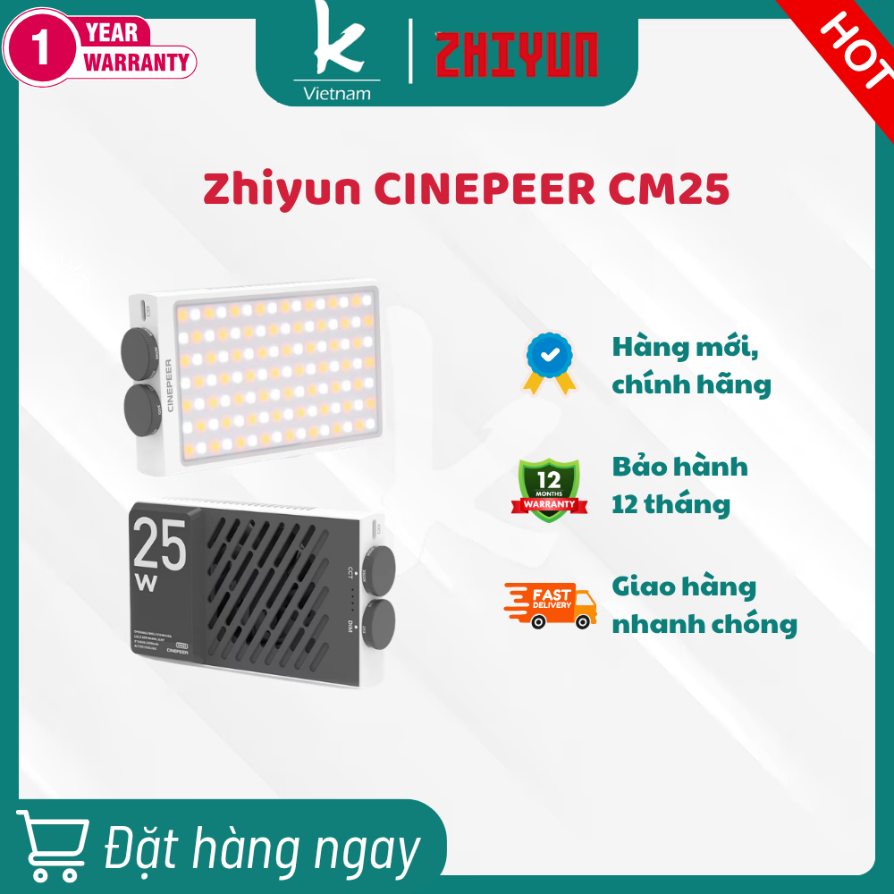Đèn LED Cầm Tay Zhiyun CINEPEER CM25 25W chuyên nghiệp