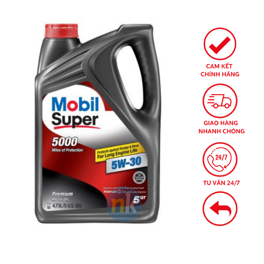Nhớt ô tô cao cấp Mobil Super 5000 5W30 4.73L SN NK - Nhập khẩu 100% USA