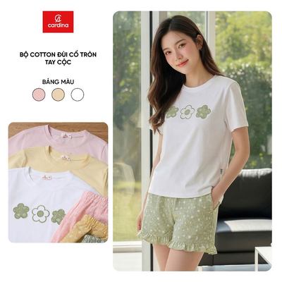 Đồ bộ mặc nhà nữ CARDINA chất cotton áo cổ tròn tay cộc và quần đùi 6BCN03