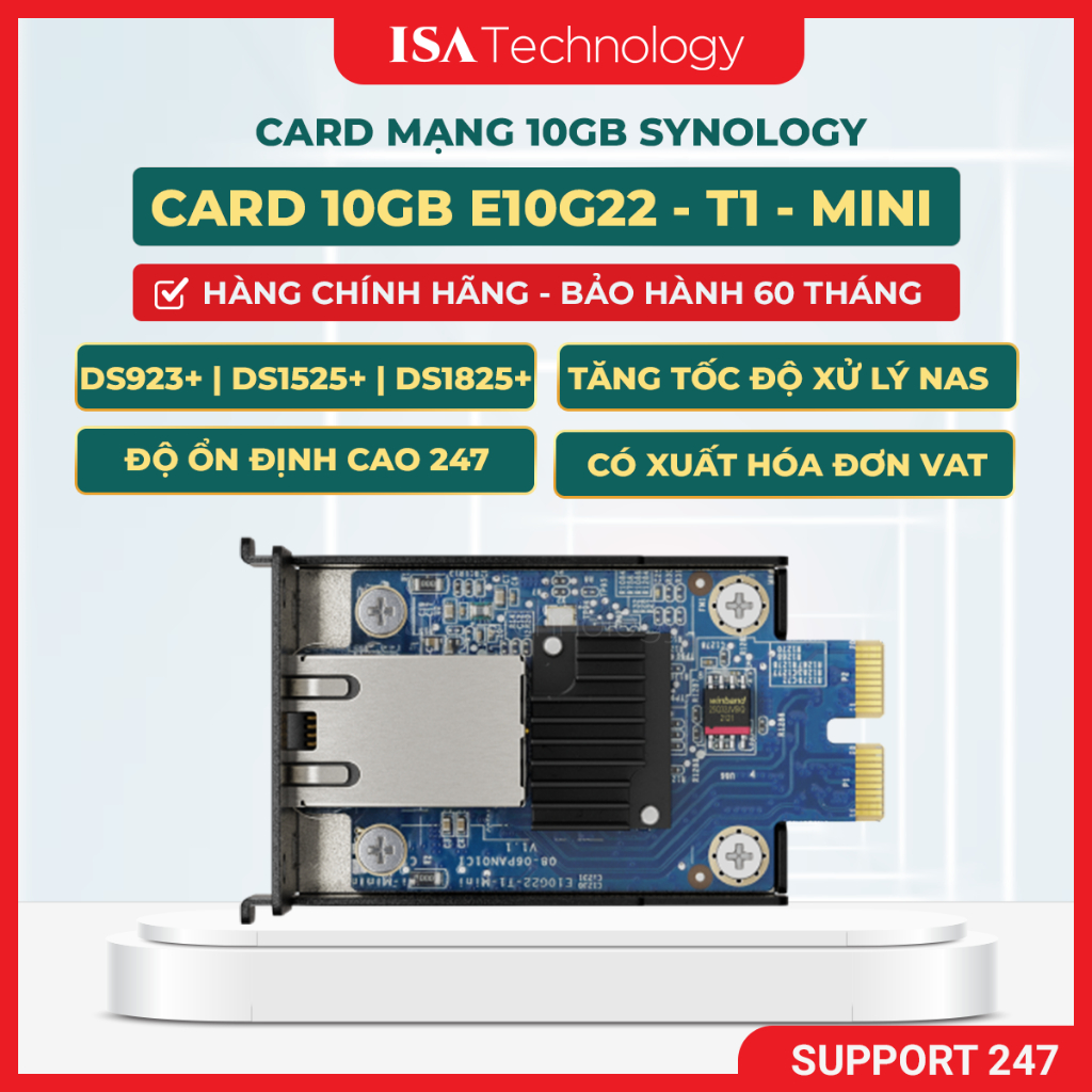 Card mạng 10Gb Synology E10G22-T1-Mini siêu nhỏ gọn thế hệ mới cho NAS DS923+ DS1525+ chính hãng