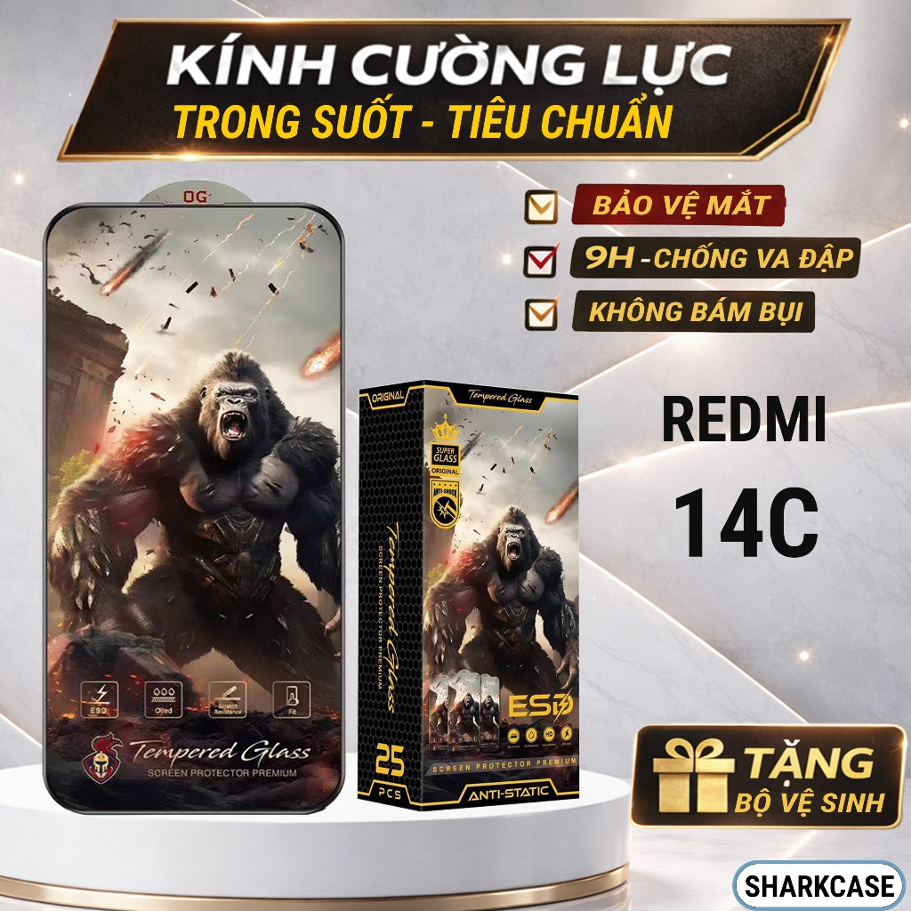 Kính cường lực Redmi 14C cao cấp full màn trong suốt bảo vệ màn hình dt sharkcase