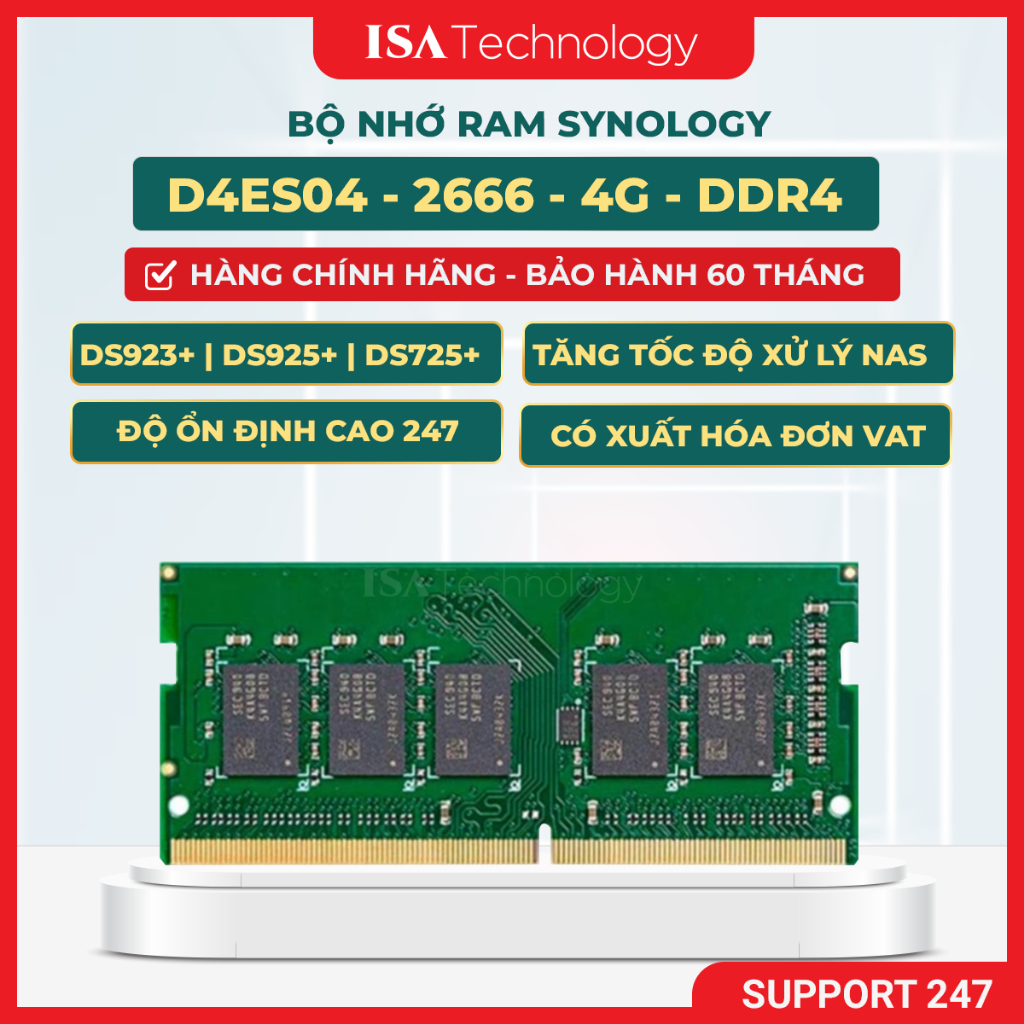 Bộ nhớ RAM Synology D4ES04 - 4G DDR4 ECC SODIMM 3200MHz dành cho Nas DS725+, DS925+ hàng chính hãng