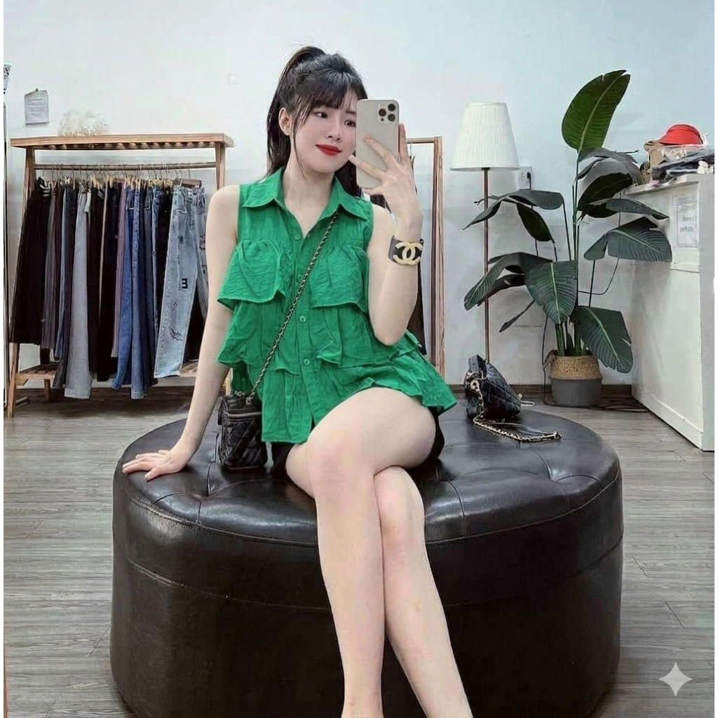 Áo Nữ Chất Đũi Sát Nách Nhiều Tầng Tiểu Thư