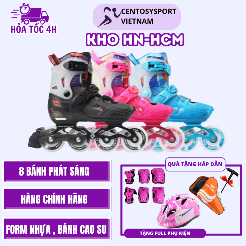 [Tặng Đầy Đủ Phụ Kiện] Giày Patin Trẻ Em Centosy Flying Eagle L8 8 Bánh Đèn Phát Sáng-Tăng Được 2-3 