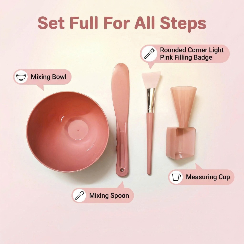 Bộ Dụng Cụ Trộn Đắp Mặt Nạ 4 Món – Khay Trộn, Muỗng, Cọ & Cán Trộn Makeup, Khay Trộn Kem