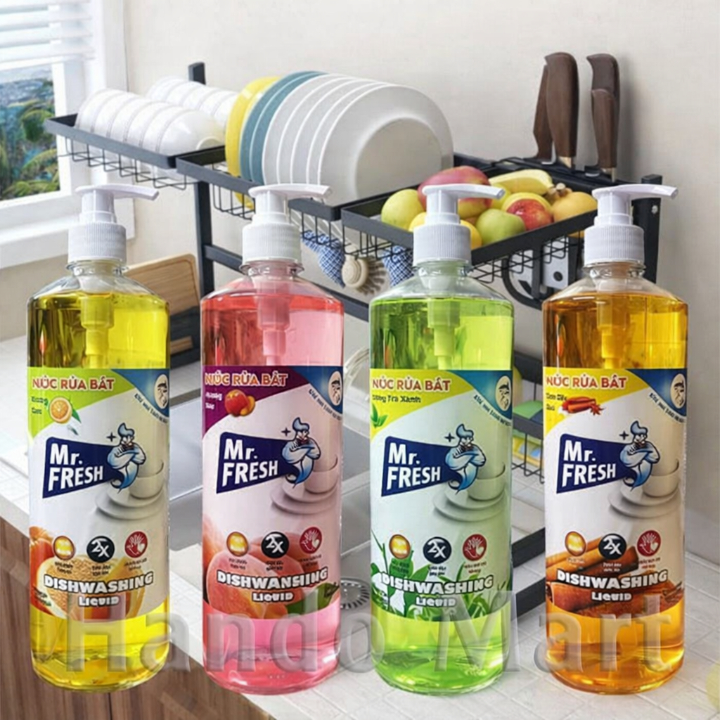 Nước rửa chén đậm đặc van nhấn Mr Fresh 800ml (Đào, Cam, Trà Xanh, Quế)