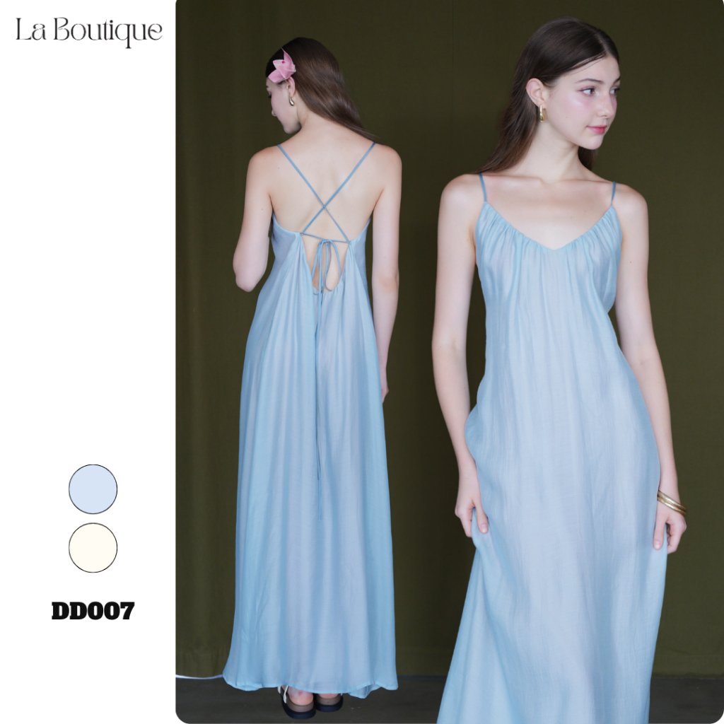 Đầm Maxi Đi Biển La Boutique Kiểu Cổ V Hở Lưng Chất Tơ Hàn Phom Suông Rộng SS26 - DD007-2604LAT | BigBuy360 - bigbuy360.vn