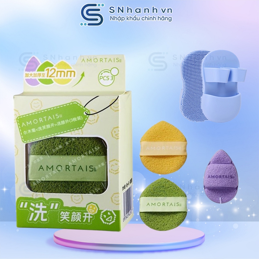 Cọ rửa mặt silicon & Bông mút bọt biển rửa mặt AMORTAISii 12mm siêu mềm mịn