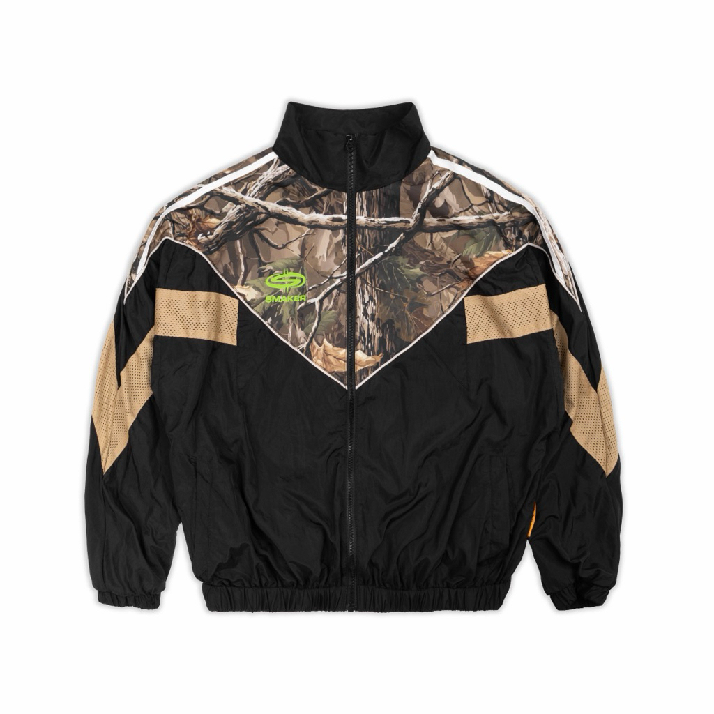 [SMAKER] Áo khoác dù nylon Unisex mặc thoải mái , Local Brand-LEAF CAMO JACKET IN BLACK
