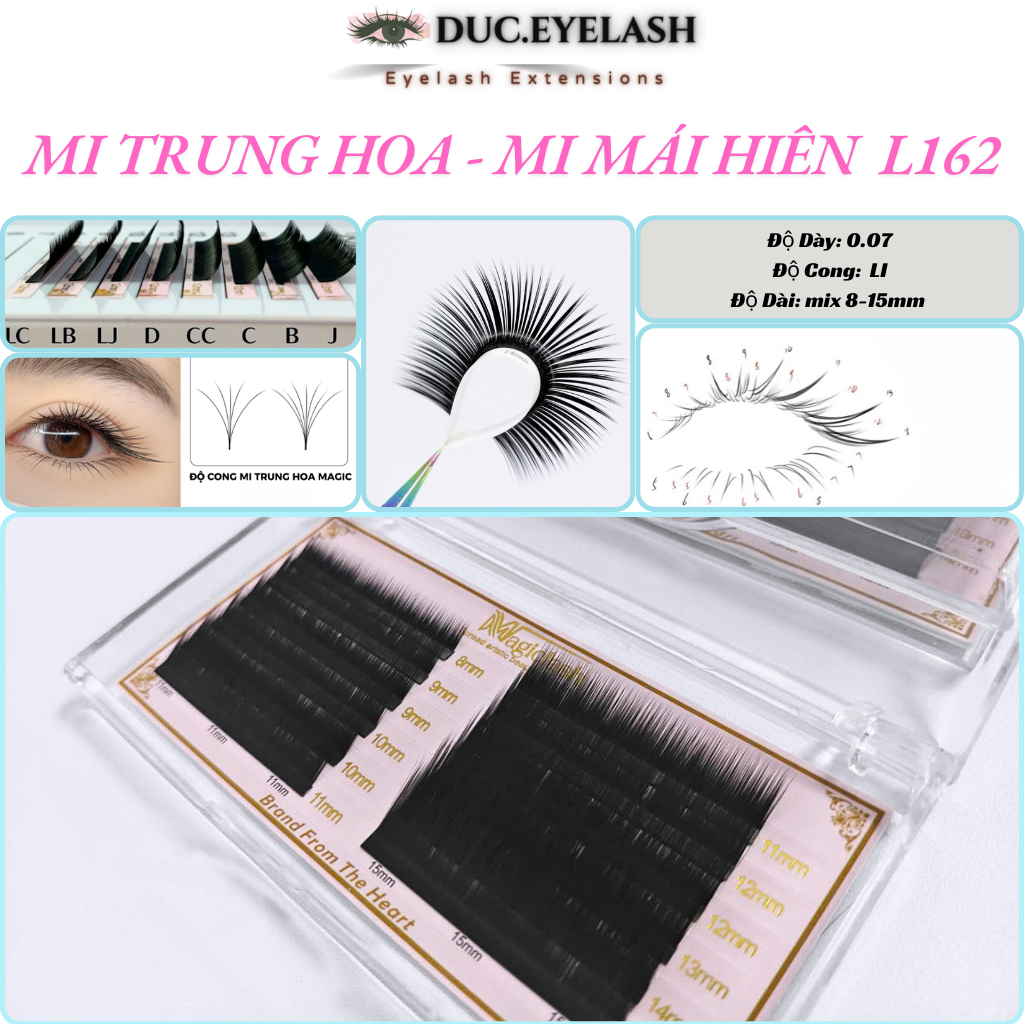 Mi Mái Hiên Magiclash, Mi Trung Hoa Cong L162° Sole 3 độ dài, mi khay, dụng cụ nối mi / Đức Eyelash