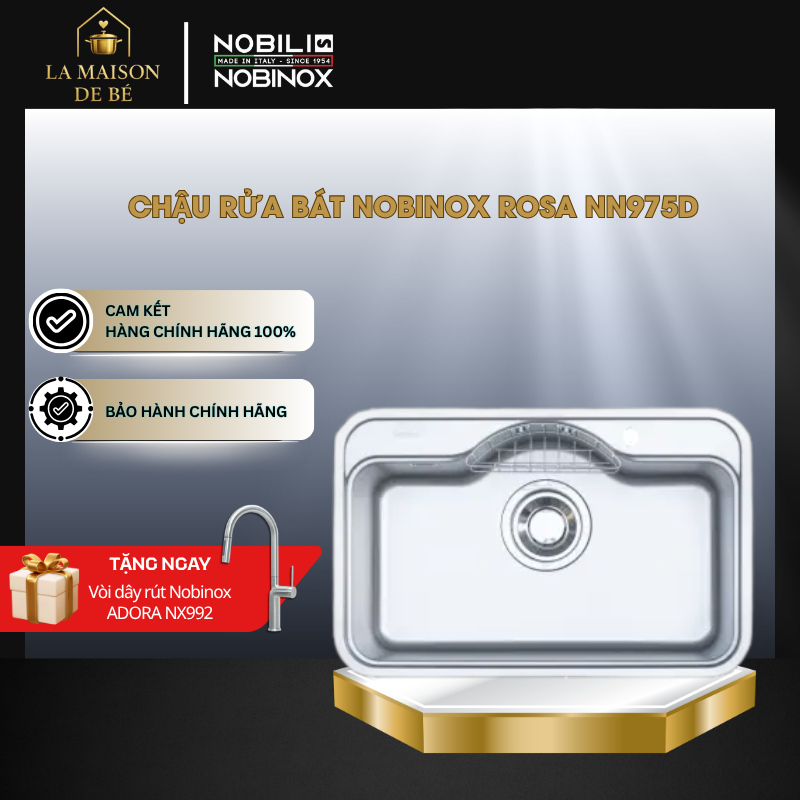 Chậu Rửa Bát Nobinox Rosa NN975D - Inox AISI 304 Cao Cấp - Thiết Kế Âm Bàn Hiện Đại - LMS