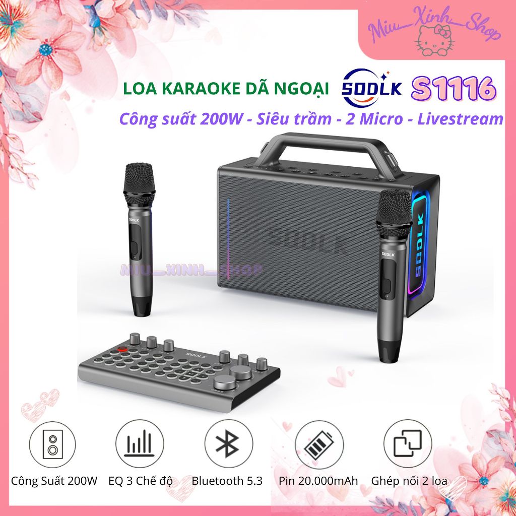 ★Chính hãng★ Loa Bluetooth Karaoke, Trợ Giàng Sodlk S1116, Xdobo Party Play 200W Siêu Trầm, Hát Siêu