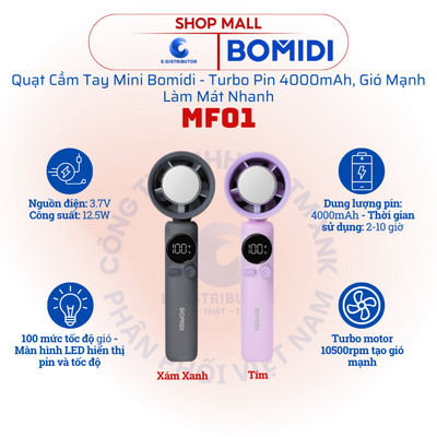 [HỎA TỐC] Quạt sạc cầm tay Bomidi MF01 - Dung lượng pin 4000mAh - 100 cấp độ gió