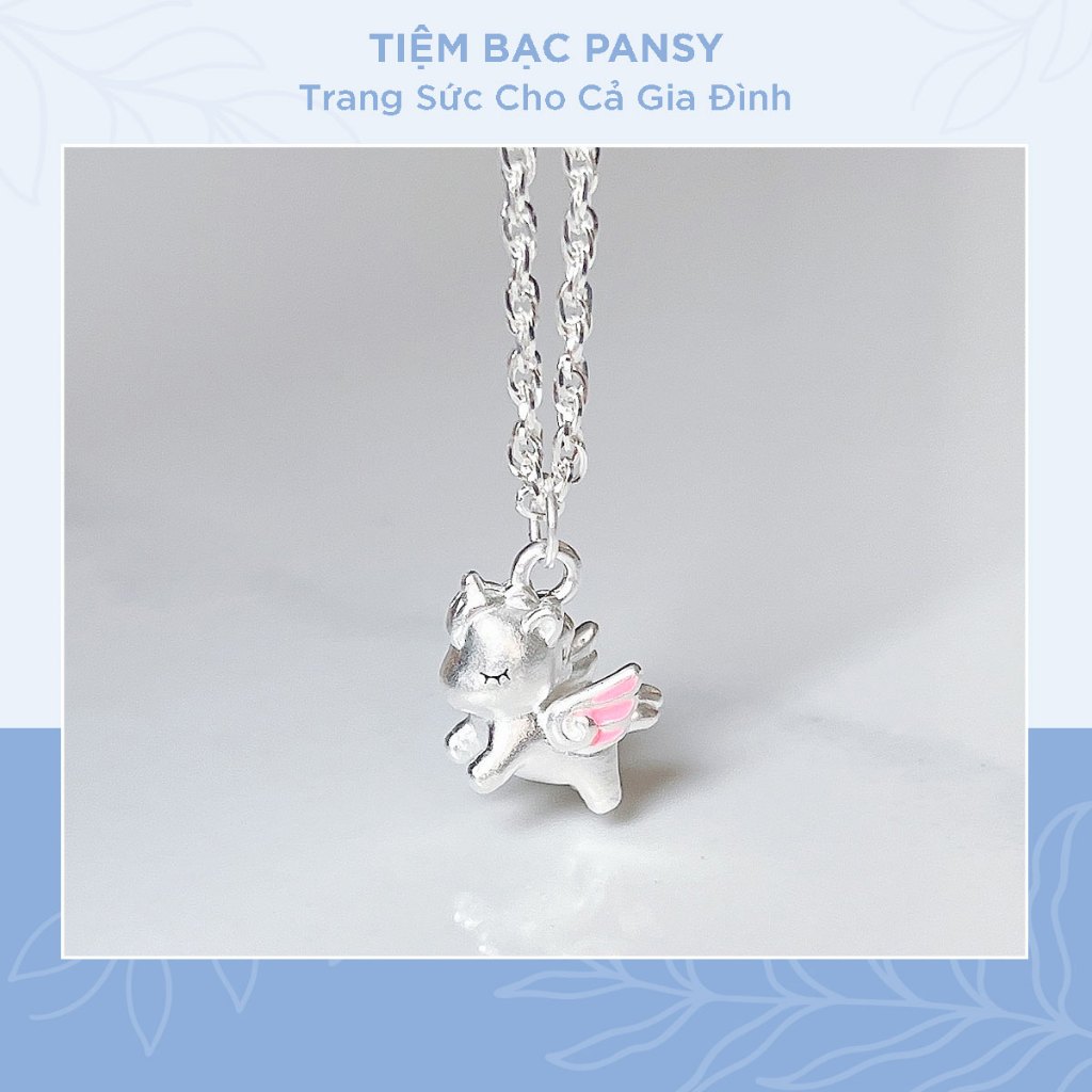Dây chuyền bạc cho bé gái, trai hình ngựa có cánh thiên thần dễ thương - Vòng cổ bạc trẻ em sinh năm Bính Ngọ 2026