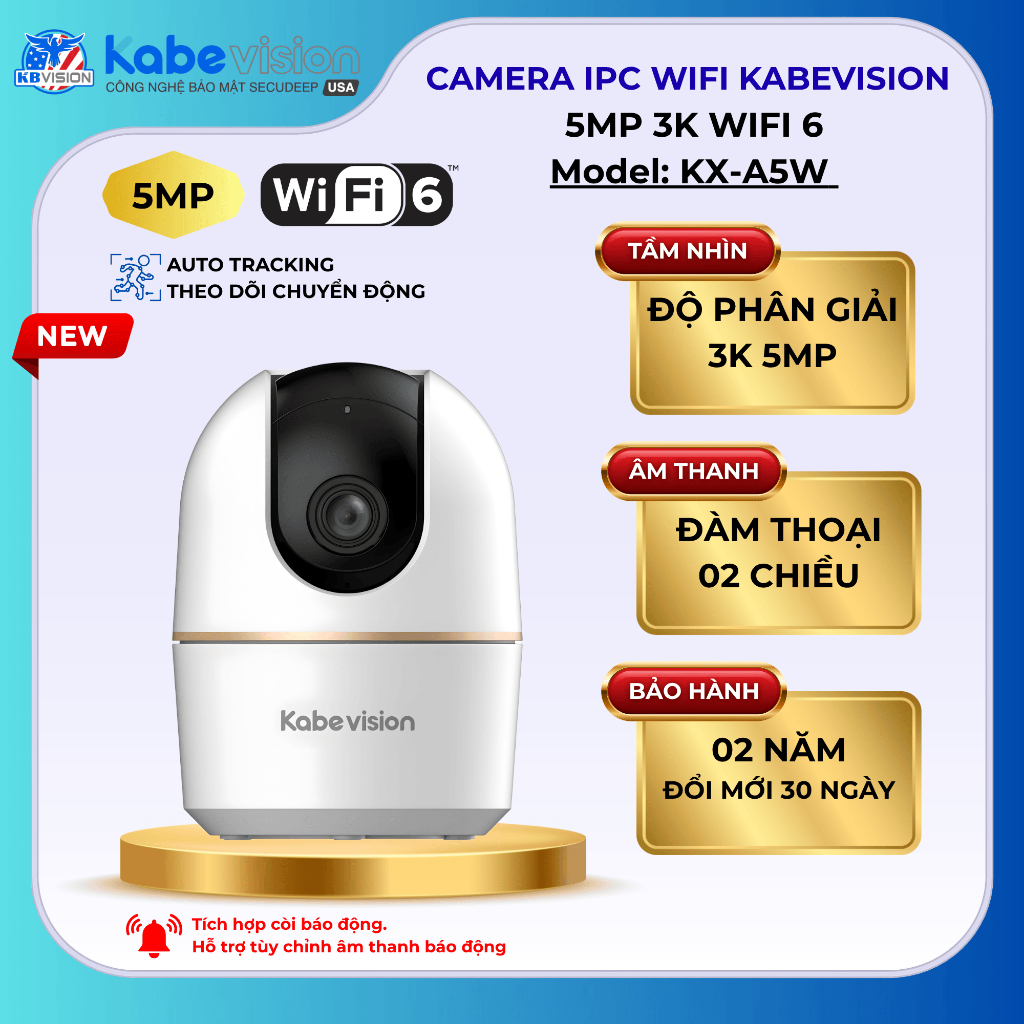 Camera WiFi Trong Nhà KBVISION KX-A5W 5MP (Siêu Nét 2K+) - Xoay 360°, AI Theo Dõi Người, WiFi 6