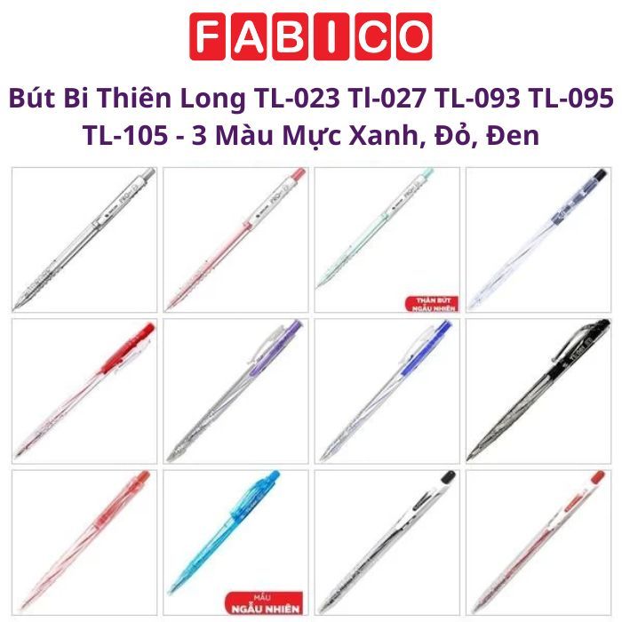 Combo 10 Cây Bút Bi Thiên Long TL-023, Tl-027, TL-093, TL-095, TL-105, Màu Mực Xanh, Đỏ, Đen