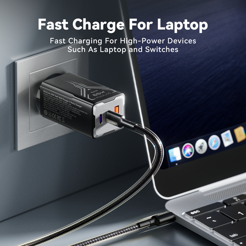 Sạc GaN Kuulaa 65W 3 cổng (USB A + C + C) Sạc nhanh 3.0 & PD 3.0 Tương thích laptop, Hỗ trợ iP 17/16/15/14/13/Pro Max | BigBuy360 - bigbuy360.vn
