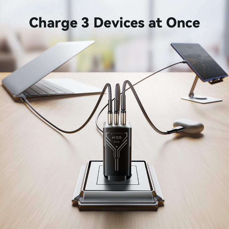 Sạc GaN Kuulaa 65W 3 cổng (USB A + C + C) Sạc nhanh 3.0 & PD 3.0 Tương thích laptop, Hỗ trợ iP 17/16/15/14/13/Pro Max | BigBuy360 - bigbuy360.vn