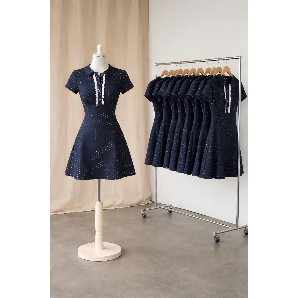 Lily.clothes- (Sẵn) Kayce Dress- Váy sơ mi nữ cộc tay chấm bi dáng ngắn cổ phối ren cúc đỏ kèm quần bảo hộ (V39) | BigBuy360 - bigbuy360.vn