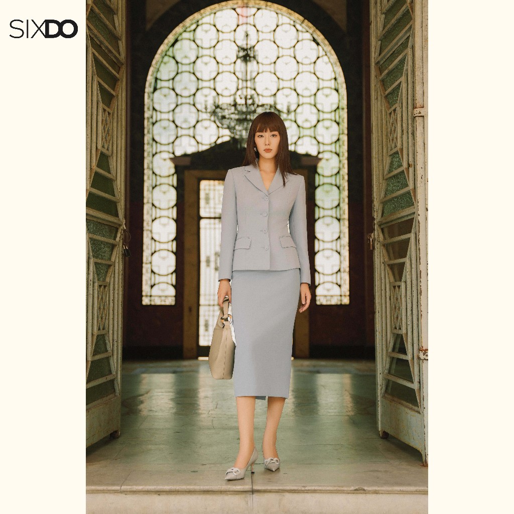 Chân váy bút chì xanh nhạt SIXDO (Light Blue Woven Pencil Skirt)