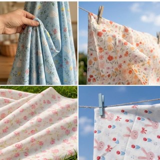 Vải thô cotton ( vải kate) họa tiết hoa lá vintage (SLx0.5m khổ 1.5m) quần áo,handmade, khăn bàn,rèm