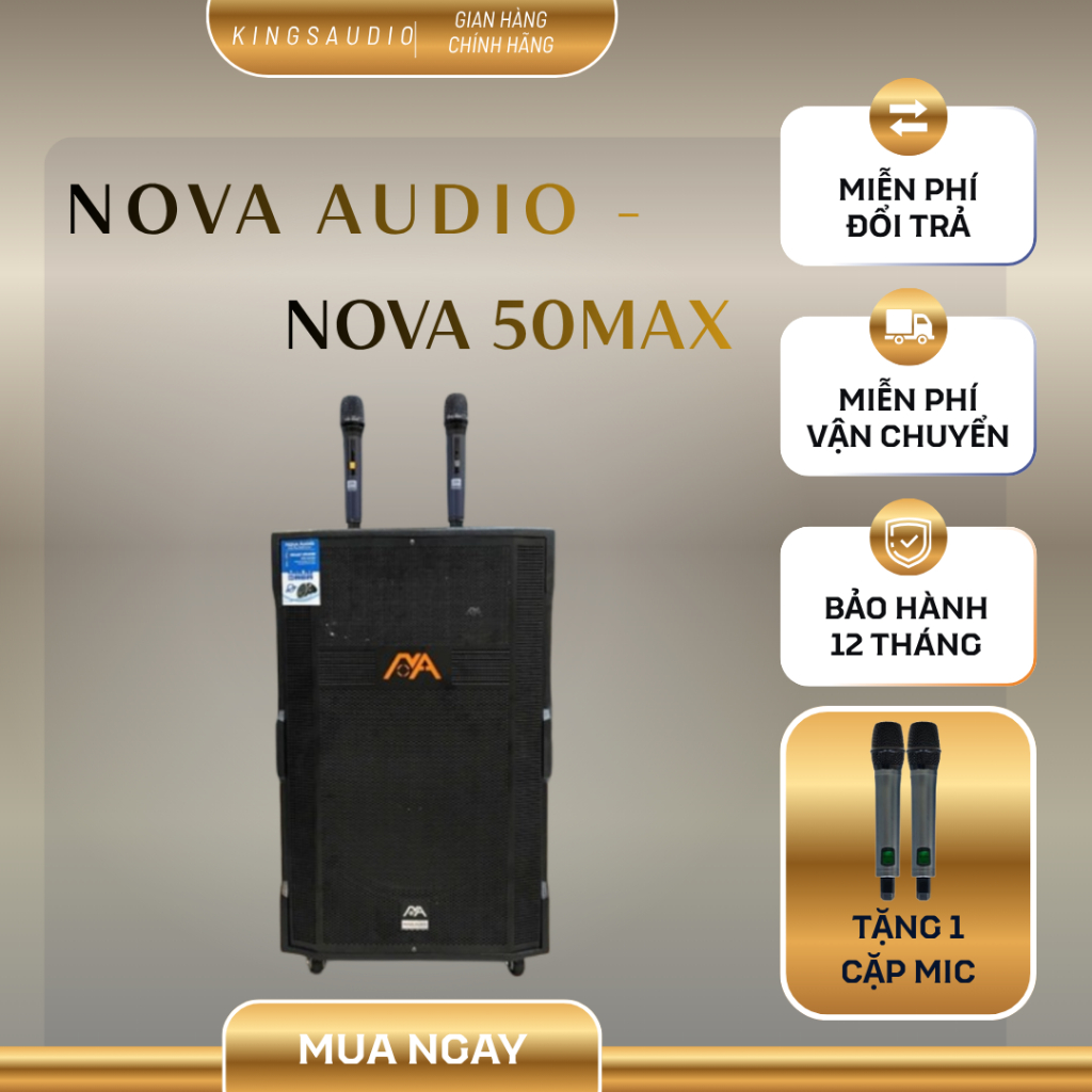 Loa Kéo Karaoke Di Động Nova Audio NOVA-50MAX Bass 50cm - Công Suất 300W/1500W, Mạch DSP Reverb, Tặn