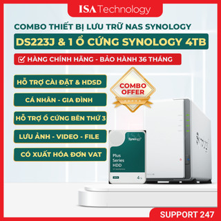 [COMBO] NAS Synology DS223J thiết bị lưu trữ mạng 2 bay và ổ cứng HAT3300 4TB – 3.5", 5400 RPM, SATA