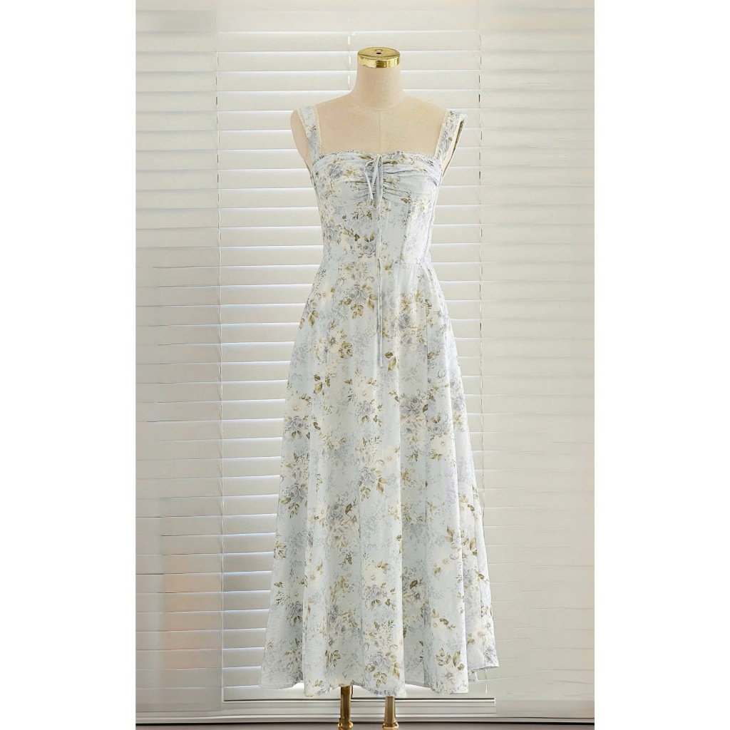 𝗖𝗹𝗼𝘁𝗵𝗲𝘀 𝗕𝗮𝗿 - Olivia Dress (Garden Muse) | Đầm midi tơ đũi họa tiết hoa nhí corset thắt nơ phối ren