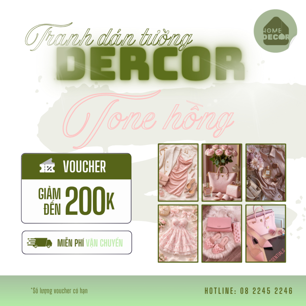Tranh trang trí chủ đề váy hoa dán tường Atwork Đèn Decor tone hồng cute hiện đại trang trí phòng