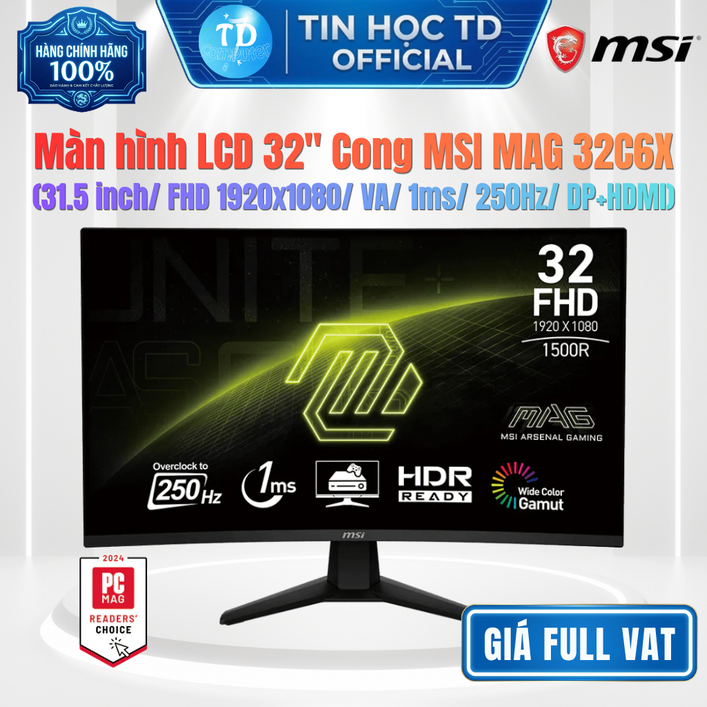 Màn hình Cong Gaming 32" MSI MAG 32C6X – 31.5 inch Cong 1500R FHD VA 250Hz 1ms - Hàng chính hãng NWH