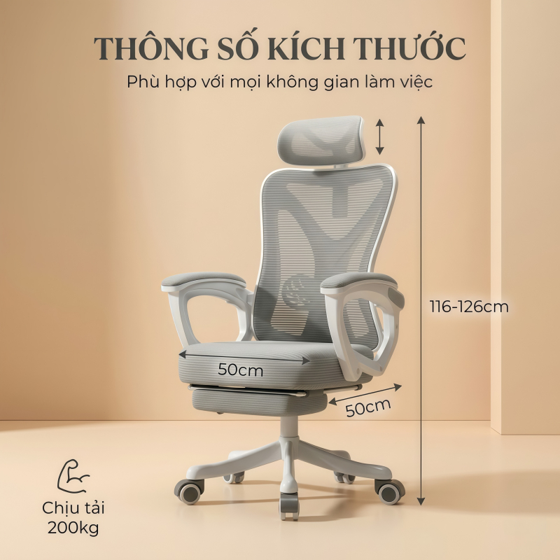 IB Ghế công thái học cao cấp Đệm cao su non êm ái Ngồi 8 giờ không mỏi Chịu tải 200kg Sang trọng | BigBuy360 - bigbuy360.vn