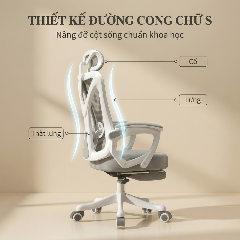 IB Ghế công thái học cao cấp Đệm cao su non êm ái Ngồi 8 giờ không mỏi Chịu tải 200kg Sang trọng | BigBuy360 - bigbuy360.vn