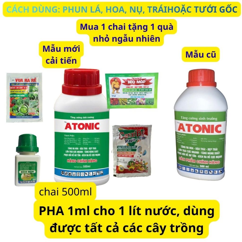 ATONIC 500ML  KÍCH RỄ MẠNH 1 CHAI VÀ 1 QUÀ NGẪU NHIÊN GIÚP TẠO CƠI, BẬT CHỒI MẠNH
