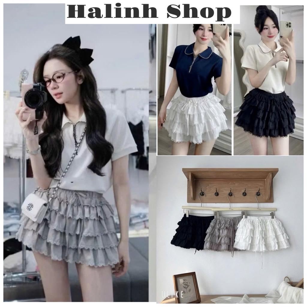 Chân Váy Tầng Bèo Phối Viền Ren Cạp Chun Có Size S M L - Halinh Shop - Chân Váy Nữ Phối Tầng Ren Bèo