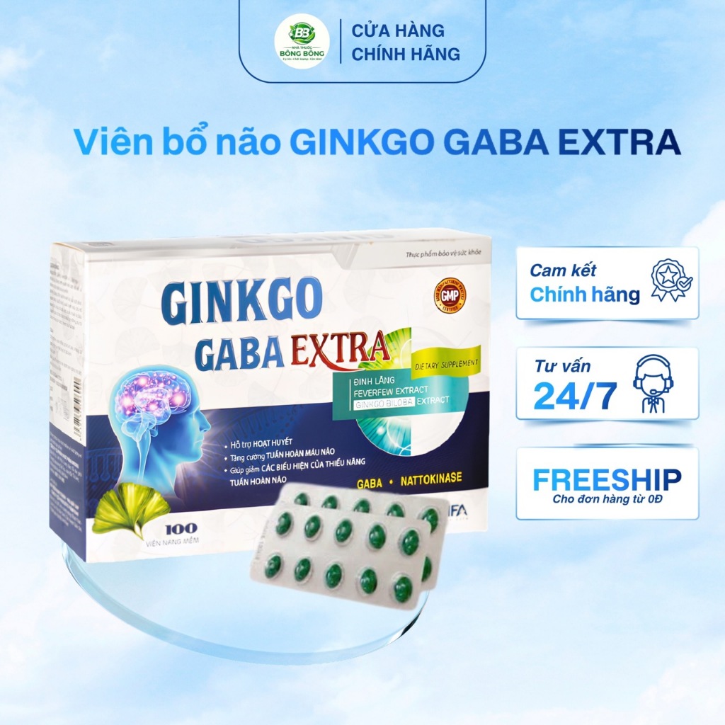 [CHÍNH HÃNG] Viên uống bổ não Ginkgo Gaba Extra Giảm đau đầu, mất ngủ, hỗ trợ tuần hoàn não và rối l