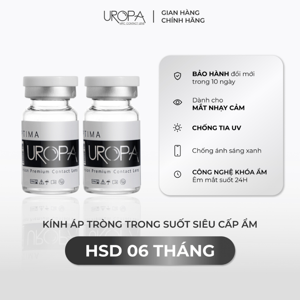 Lens cận trong suốt đeo hằng ngày UROPA chống tia UV, dùng cho mắt nhạy cảm kính áp tròng 6 tháng