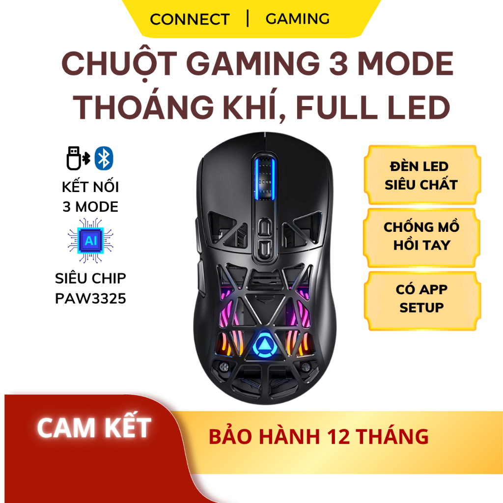 Chuột gaming không dây YINDIAO G17 bluetooth pin sạc nhẹ có lỗ chip PMW3325 3 mode wirless 2.4g RGB 
