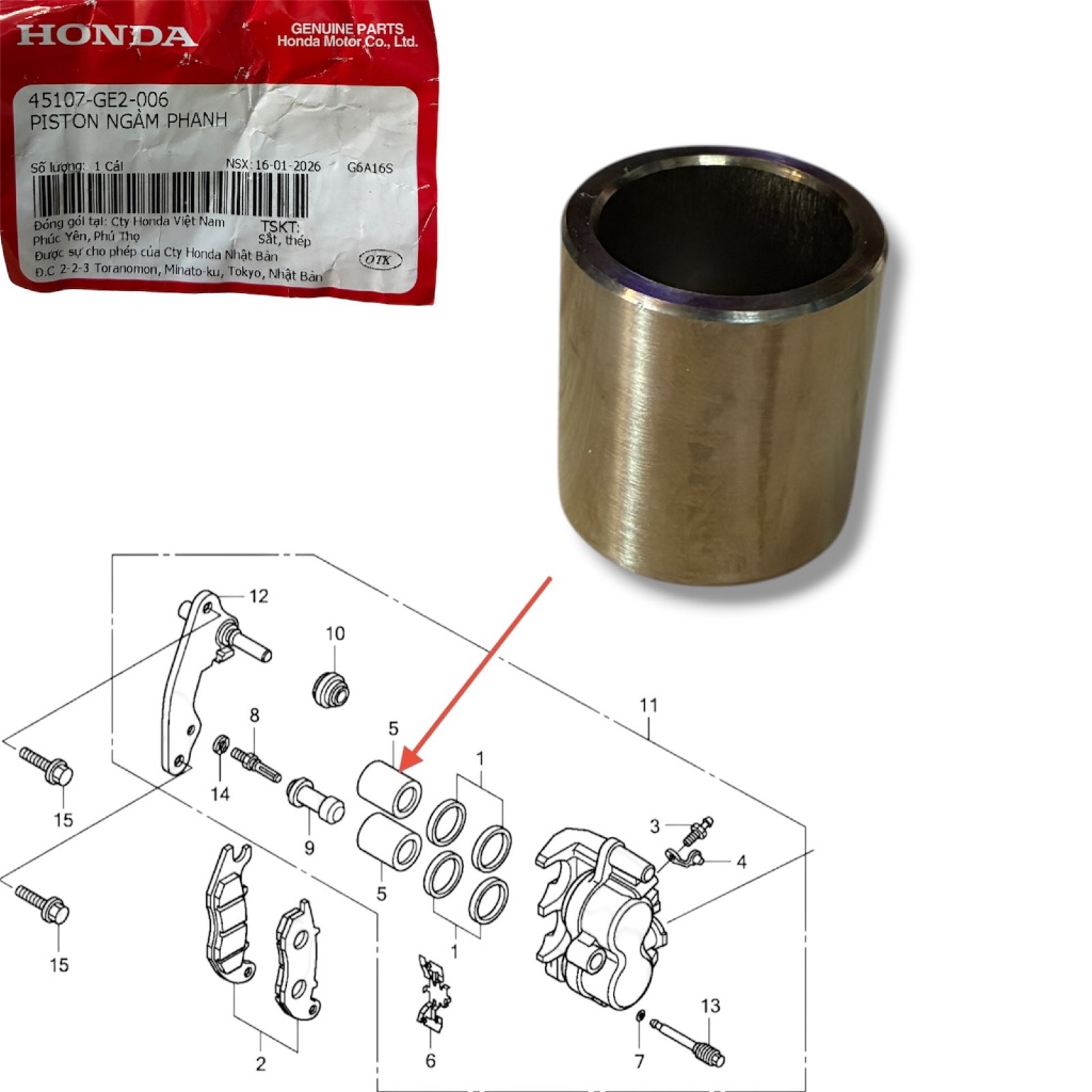 Piston heo thắng dưới (loại 2 piston) Air Blade 110, Click 110 (45107GE2006)